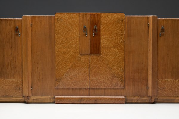 Art Deco Credenza in Marble and Burl Wood, 1930s-GW-2023457