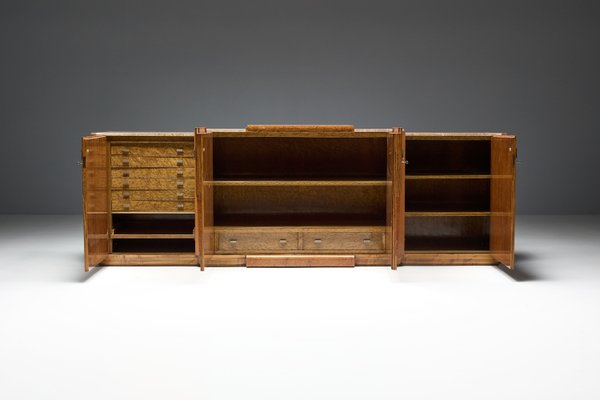 Art Deco Credenza in Marble and Burl Wood, 1930s-GW-2023457