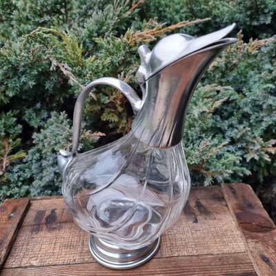 Art Deco Crystal and Silver Metal Carafe, 1920s-GSF-1804074