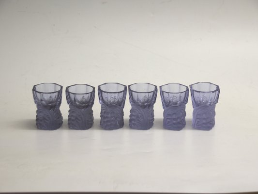 Art Deco Crystal Glass Carafe with 6 Glasses in the Style of R. Lalique, 1930s, Set of 7-SY-1021559