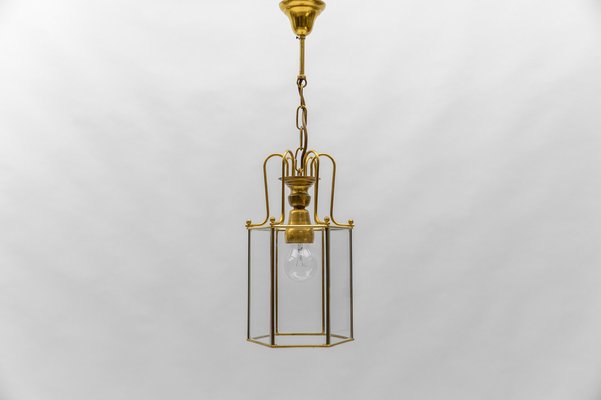 Art Deco Cut Glass Pendant Lamp in Brass, Austria, 1940s-KQB-1764446