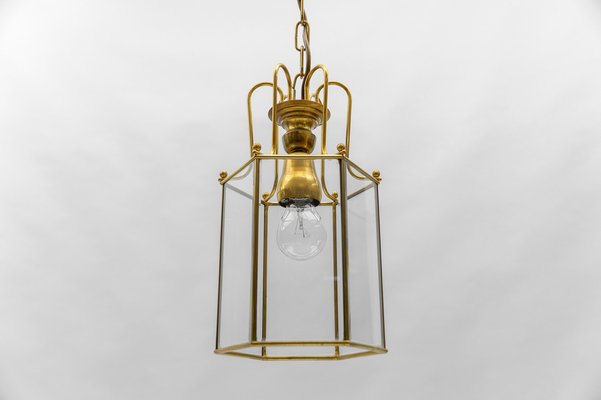 Art Deco Cut Glass Pendant Lamp in Brass, Austria, 1940s-KQB-1764446