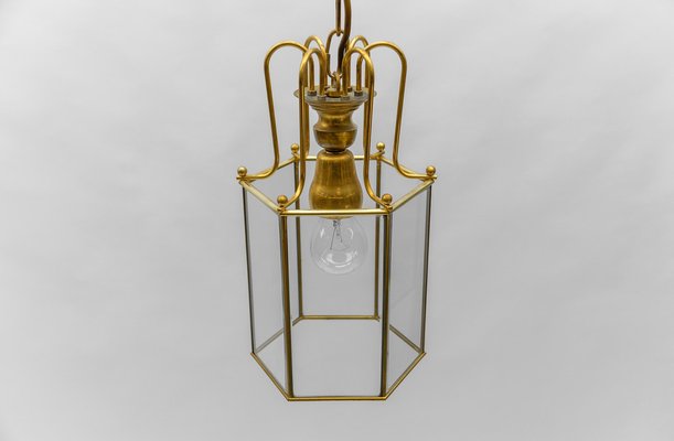 Art Deco Cut Glass Pendant Lamp in Brass, Austria, 1940s-KQB-1764446