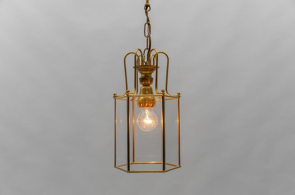 Art Deco Cut Glass Pendant Lamp in Brass, Austria, 1940s-KQB-1764446