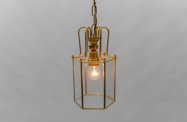 Art Deco Cut Glass Pendant Lamp in Brass, Austria, 1940s-KQB-1764446