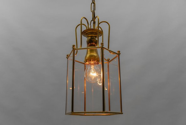 Art Deco Cut Glass Pendant Lamp in Brass, Austria, 1940s-KQB-1764446