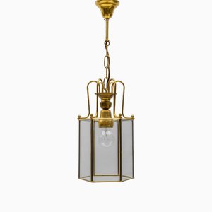 Art Deco Cut Glass Pendant Lamp in Brass, Austria, 1940s-KQB-1764446