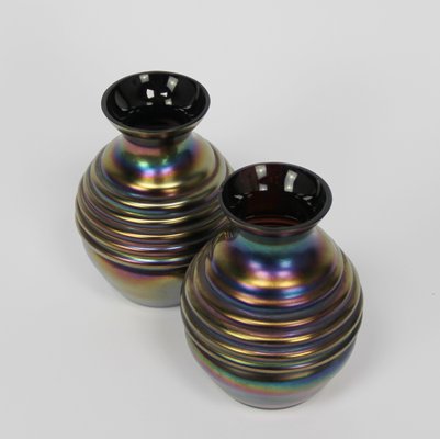 Art Deco Czech Iridescent Vases, Set of 2-NE-926007