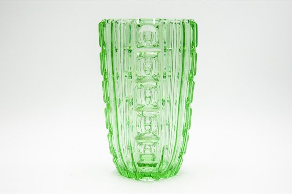 Art Deco Czechoslovakian Vase in Green Uranium Glass by S. Reich for CMS Krasno, 1930s-BXB-1378775