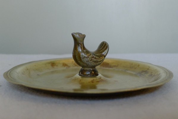 Art Deco Danish Ashtray in Brass & Zinc with Chicken from H.F. Ildfast, 1930s-VRE-753998