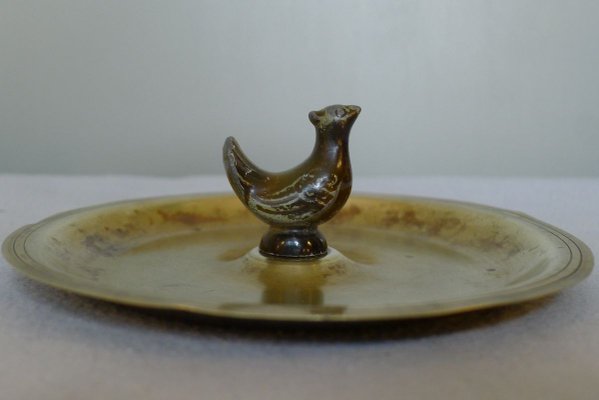 Art Deco Danish Ashtray in Brass & Zinc with Chicken from H.F. Ildfast, 1930s-VRE-753998