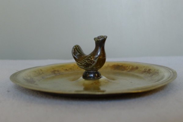 Art Deco Danish Ashtray in Brass & Zinc with Chicken from H.F. Ildfast, 1930s-VRE-753998