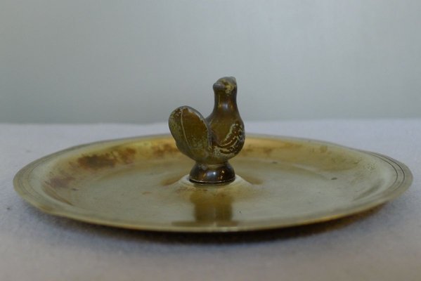 Art Deco Danish Ashtray in Brass & Zinc with Chicken from H.F. Ildfast, 1930s-VRE-753998