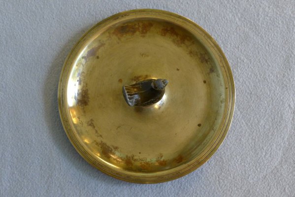 Art Deco Danish Ashtray in Brass & Zinc with Chicken from H.F. Ildfast, 1930s-VRE-753998