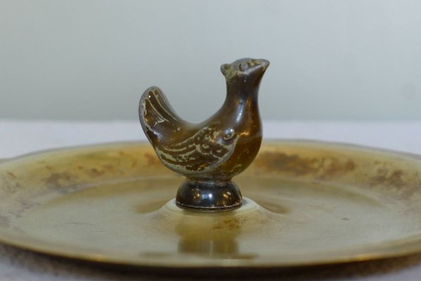 Art Deco Danish Ashtray in Brass & Zinc with Chicken from H.F. Ildfast, 1930s-VRE-753998