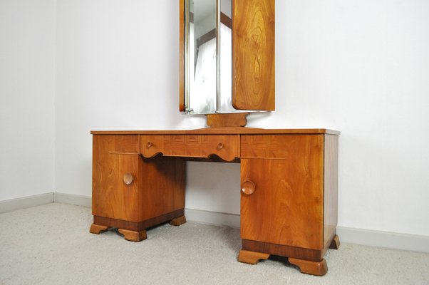 Art Deco Danish Vanity Desk with Tri-Folding Mirror, 1930s-HPQ-1176790