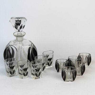 Art Deco Decanter Set with Glasses by Karl Palda, 1920s, Set of 11-NE-1794669