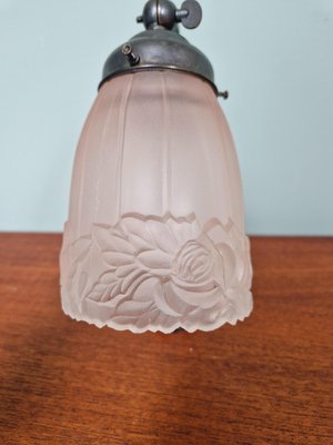 Art Deco Desk Lamp in Metal and Pink Satin Glass, 1920s-FAX-2021155