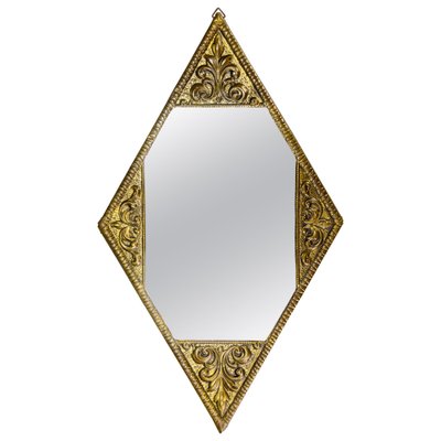 Art Deco Diamond-Shaped Brass Frame Wall Mirror, 1920s-KEG-1680082