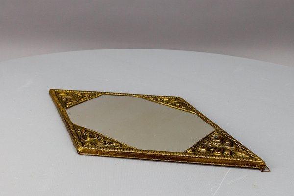 Art Deco Diamond-Shaped Brass Frame Wall Mirror, 1920s-KEG-1680082