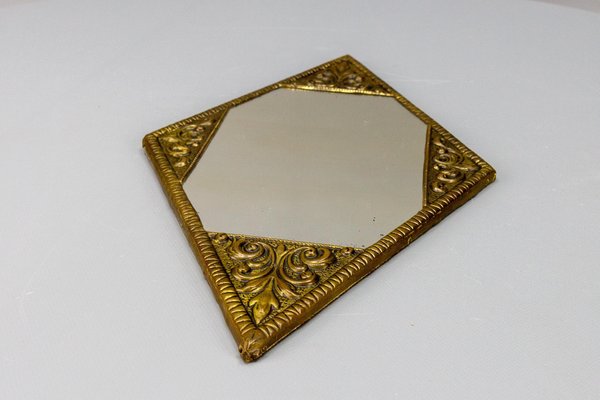 Art Deco Diamond-Shaped Brass Frame Wall Mirror, 1920s-KEG-1680082