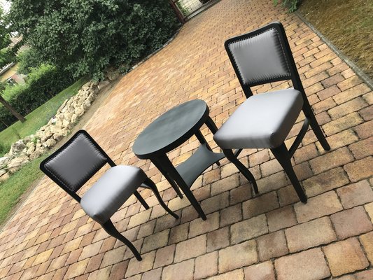 Art Deco Dining Chairs with the Table, 1920s, Set of 3-OXJ-1727684