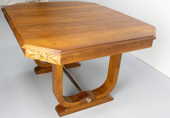 Art Deco Dining Walnut Table with Central Extension, France, 1930s-RIU-1741884