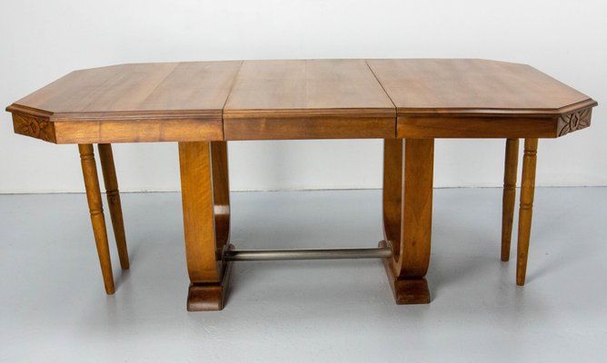 Art Deco Dining Walnut Table with Central Extension, France, 1930s-RIU-1741884