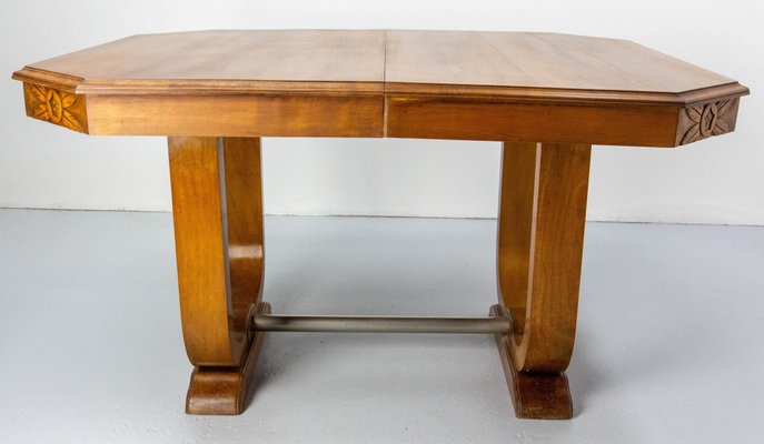 Art Deco Dining Walnut Table with Central Extension, France, 1930s-RIU-1741884