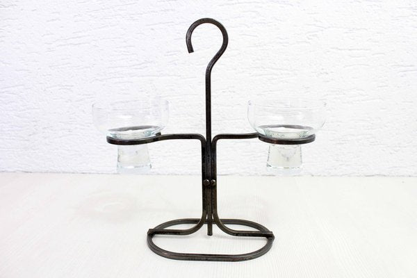 Art Deco Double Glass Candleholders with Stand attributed to Erik Höglund for Bostrom, 1960s-BQF-1702026