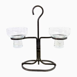 Art Deco Double Glass Candleholders with Stand attributed to Erik Höglund for Bostrom, 1960s-BQF-1702026