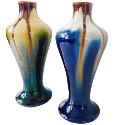 Art Deco Drip Glaze Ceramic Vases from Thulin, 1890s, Set of 2-BMU-2004595