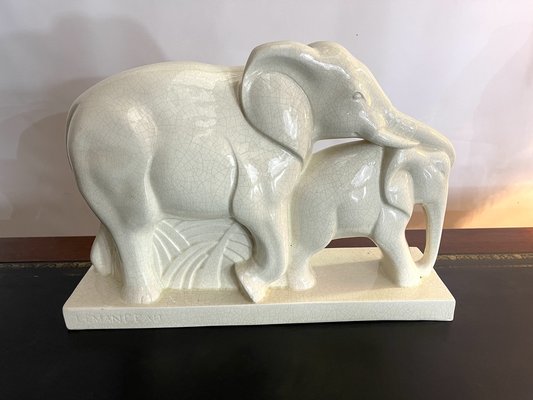 Art Deco Elephant and Calf by Charles Lemanceau for Saint Clément, France, 1930s-EUT-1813883