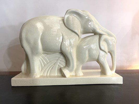 Art Deco Elephant and Calf by Charles Lemanceau for Saint Clément, France, 1930s-EUT-1813883