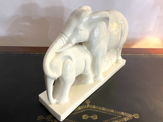 Art Deco Elephant and Calf by Charles Lemanceau for Saint Clément, France, 1930s-EUT-1813883