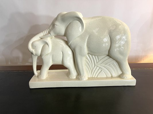 Art Deco Elephant and Calf by Charles Lemanceau for Saint Clément, France, 1930s-EUT-1813883