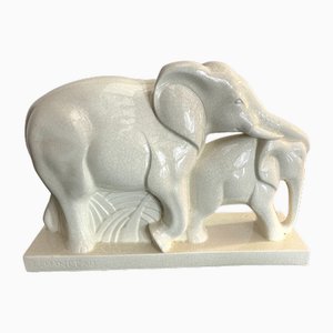 Art Deco Elephant and Calf by Charles Lemanceau for Saint Clément, France, 1930s-EUT-1813883