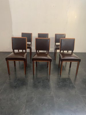 Art Deco Elm, Maple & Leatherette Dining Chairs, 1940s, Set of 6-IJR-842587