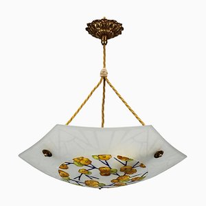 Art Deco Enameled and Frosted Glass Pendant Light from Loys Lucha, 1930s-KEG-1181923