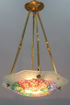 Art Deco Enameled Glass Four-Light Pendant Chandelier from Loys Lucha, 1930s-KEG-1179940