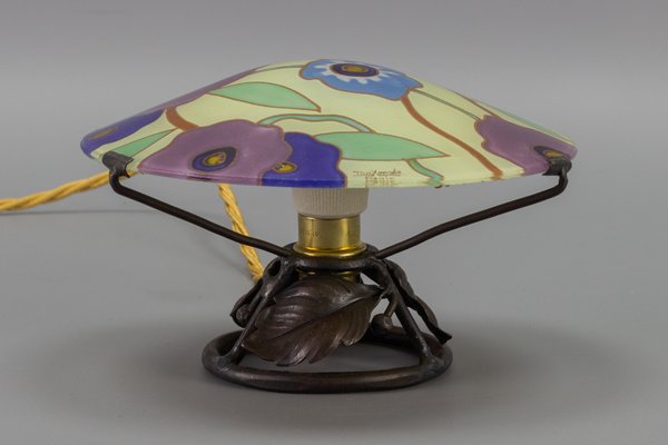 Art Deco Enameled Glass Table Lamp by Maxonade Verrier Dart, Paris-KEG-999534