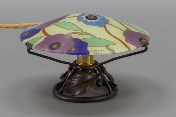 Art Deco Enameled Glass Table Lamp by Maxonade Verrier Dart, Paris-KEG-999534