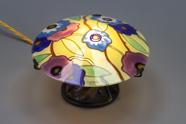 Art Deco Enameled Glass Table Lamp by Maxonade Verrier Dart, Paris-KEG-999534