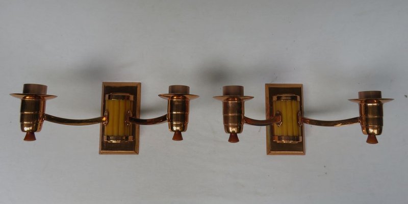 Art Deco English Catalin Butterscotch Colored Sconces, Set of 2-EY-623962