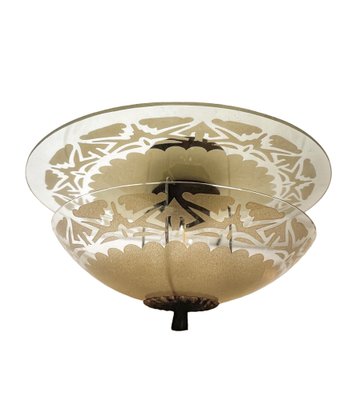 Art Deco Etched Glass Ceiling Lamp, 1920s-WZZ-1786814