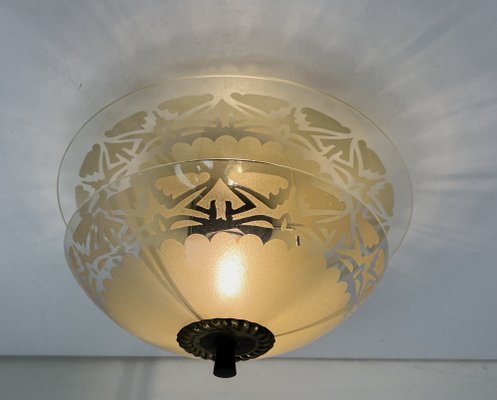 Art Deco Etched Glass Ceiling Lamp, 1920s-WZZ-1786814