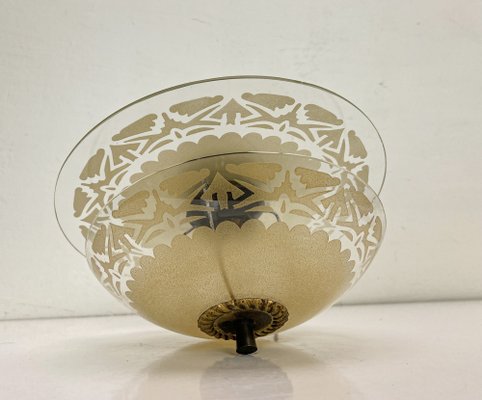 Art Deco Etched Glass Ceiling Lamp, 1920s-WZZ-1786814