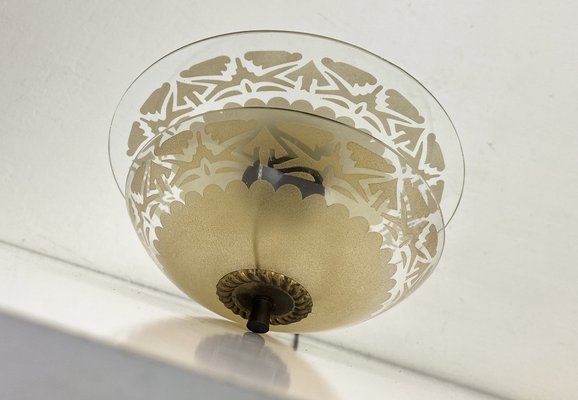 Art Deco Etched Glass Ceiling Lamp, 1920s-WZZ-1786814