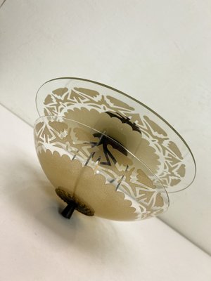 Art Deco Etched Glass Ceiling Lamp, 1920s-WZZ-1786814