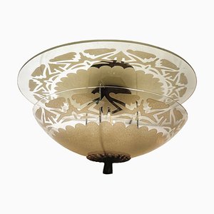 Art Deco Etched Glass Ceiling Lamp, 1920s-WZZ-1786814